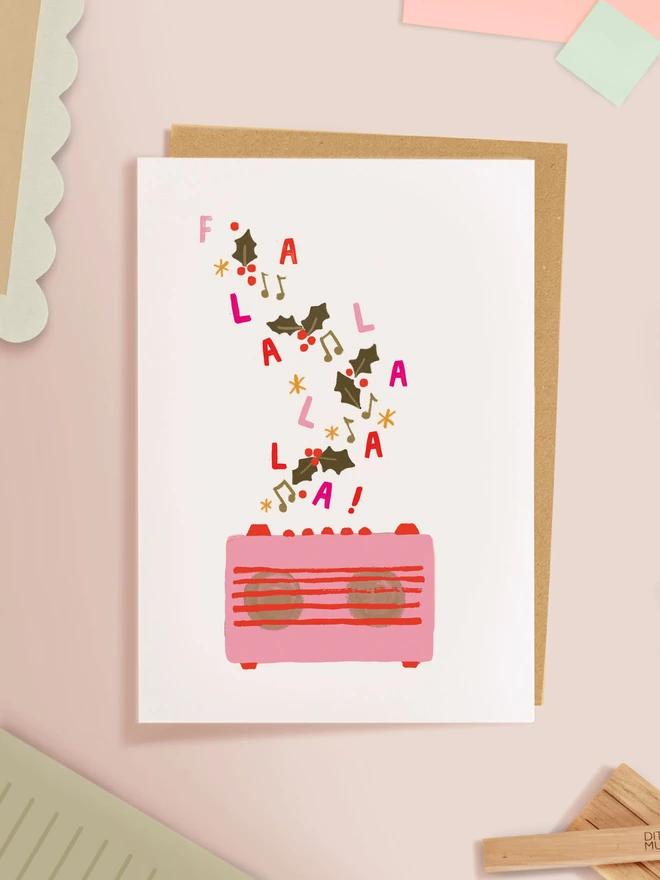 pink radio christmas music card