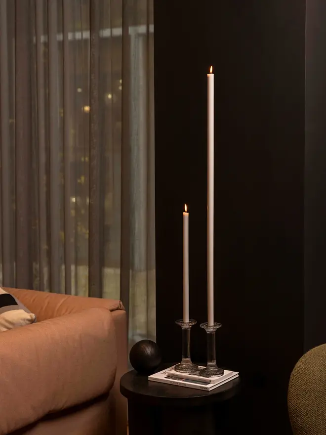 soft grey taper candle pair