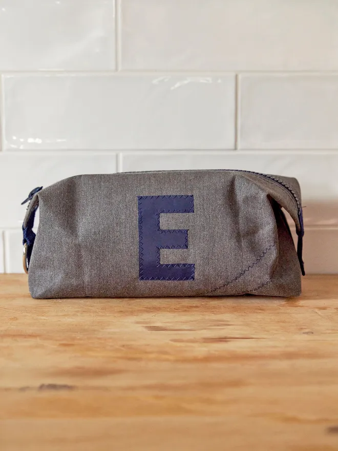 Personalised canvas wash bag in Grey 