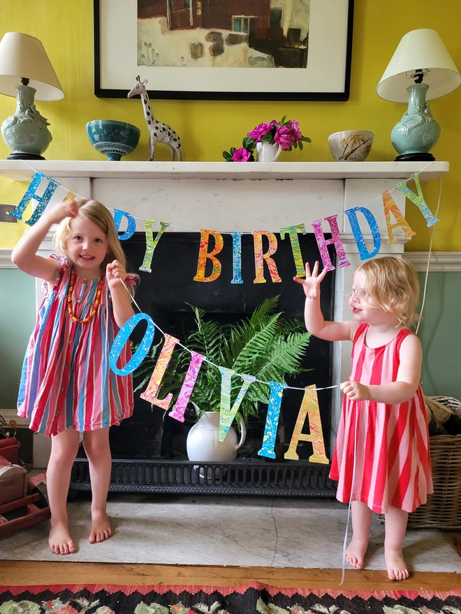 personalised hand-marbled happy birthday banner