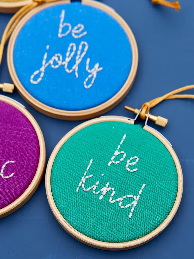 Personalised colourful embroidered Christmas tree decoration