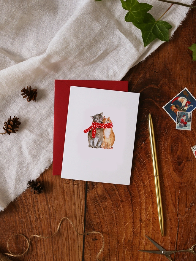 Cosy Cats and Scarf Mini Christmas Card
