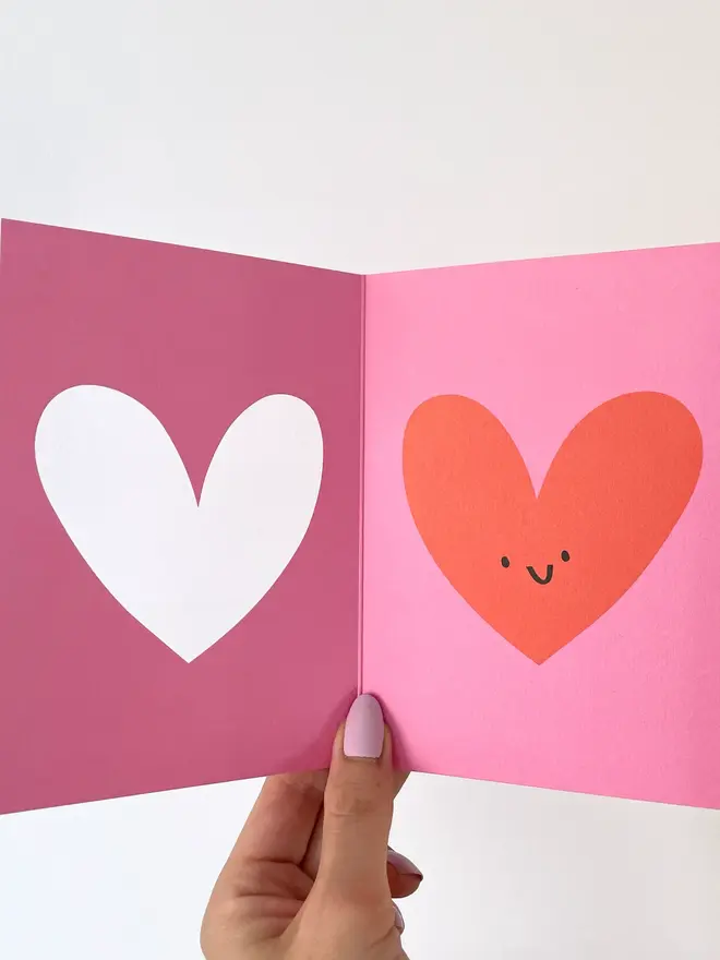 pink red love heart cut out greeting card