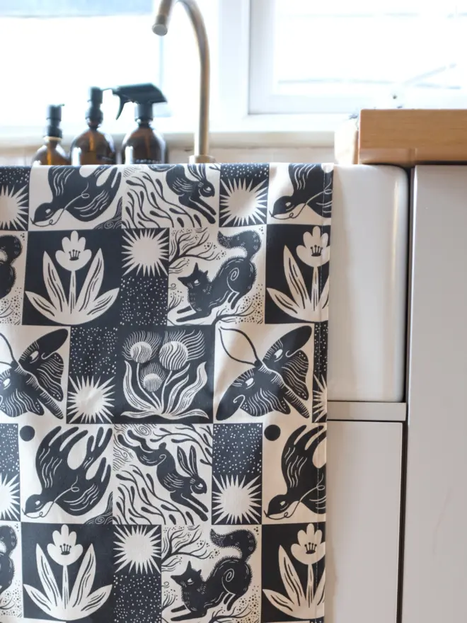 Artist designed tea towel made with sustainable organic cotton