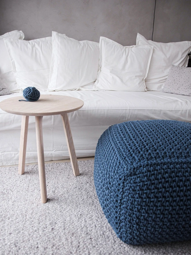 Crocheted square pouffe 