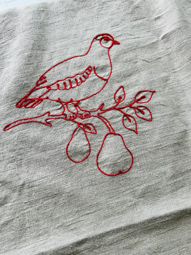 Embroidered Linen 'Twelve Days of Christmas' Tablecloth