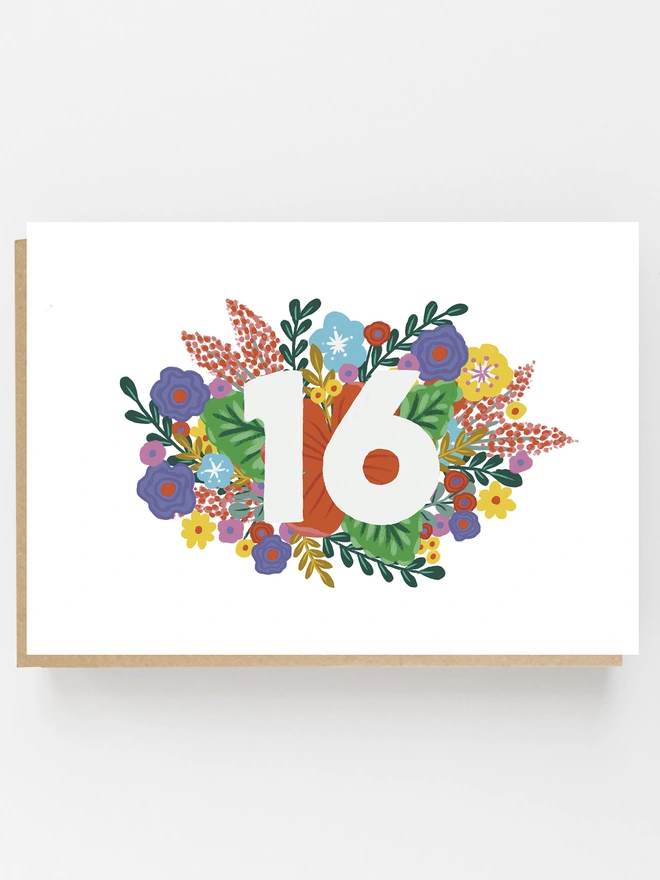 floral 16th birthday card