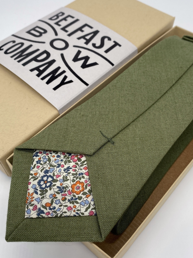 Olive Green Irish Linen Tie handmade by the Belfast Bow Company