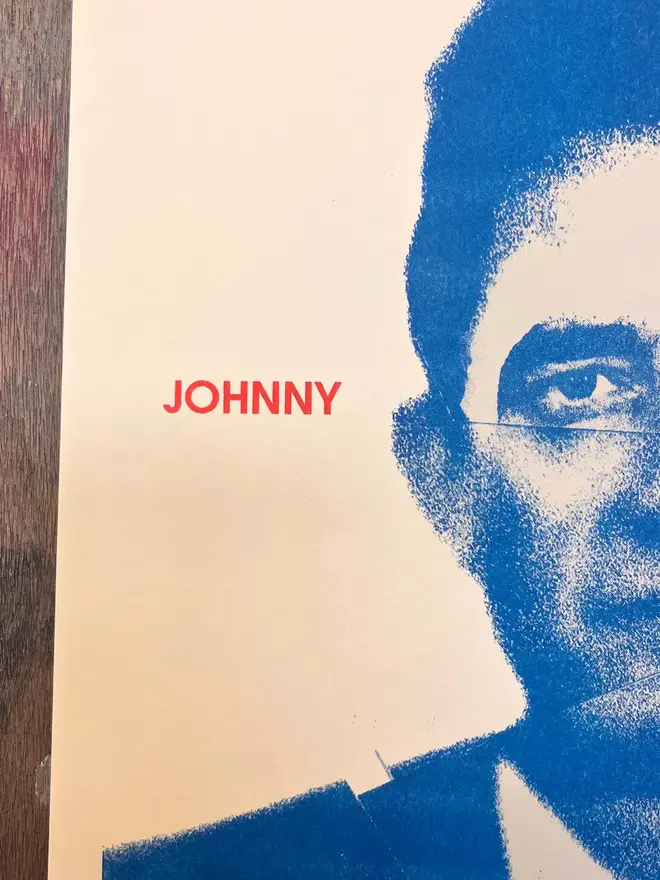 'Johnny Cash' Handmade Risograph Gig Poster, zoomed in. 