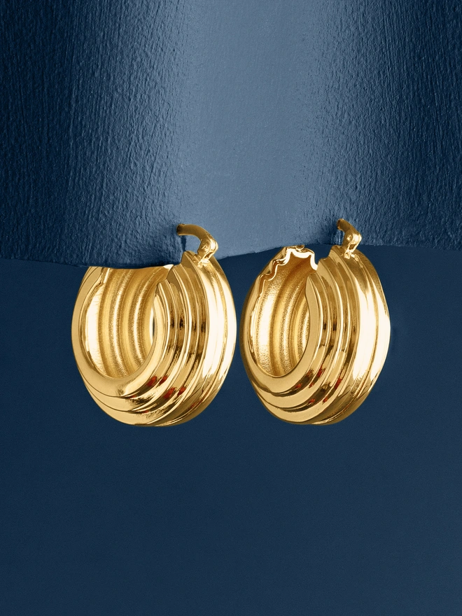 Loel Gold Triple Ridge Hoop Earrings