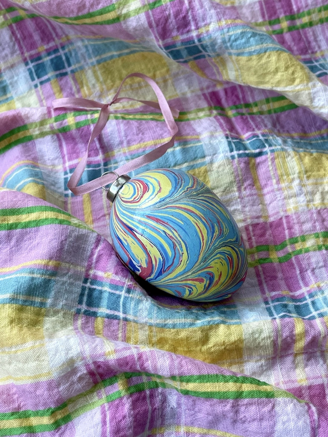 Hand-marbled ceramic hanging Easter egg