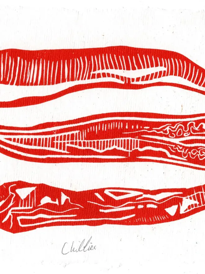 Lino Print Chillies On Handmade Paper
