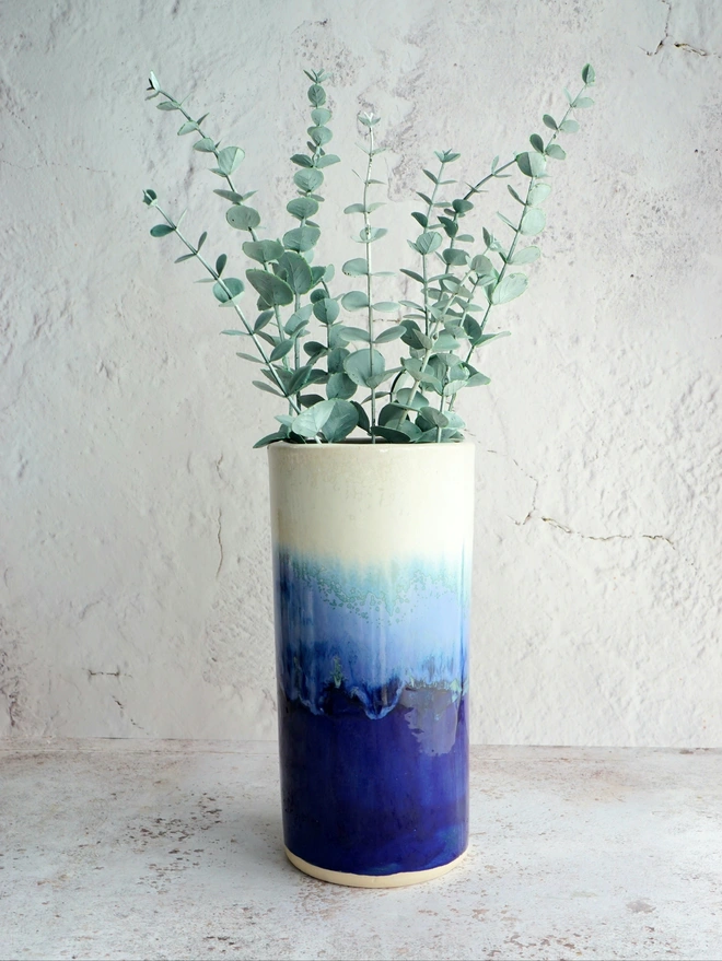 ceramic tall vase blue and white, lulworth cove vase, large ceramic vase, blue vase, dried flower vase, christmas vase, Jenny Hopps Pottery, vase gift, ceramic gifts for her, gifts for mum, gifts for sister, gifts for friend, gifts for girlfriend, gift for dad, ceramic gift for dad, gift for husband, gift for son, gift for teens, gifts for teenagers, gift for home, homeware gift, 
