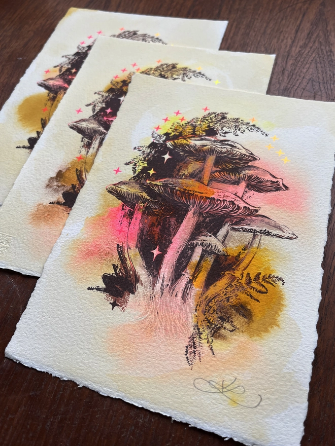 Shady watercolour edition screenprint and watercolour artwork by Kath Leone