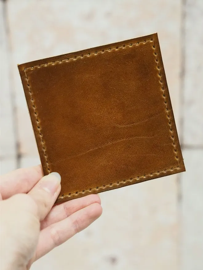 leather coaster hand dyed tan brown