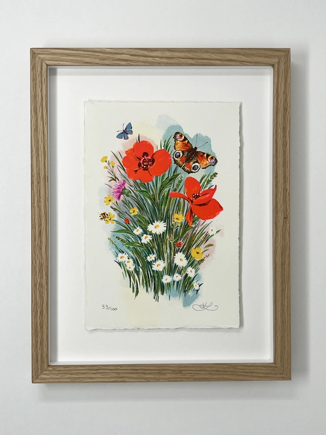 Poppy Lane framed screenprint botanical art by Kath Leone framed