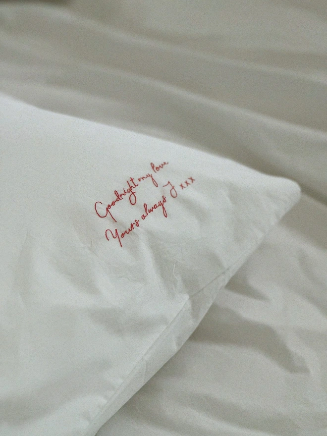 embroidered note on pillowcase