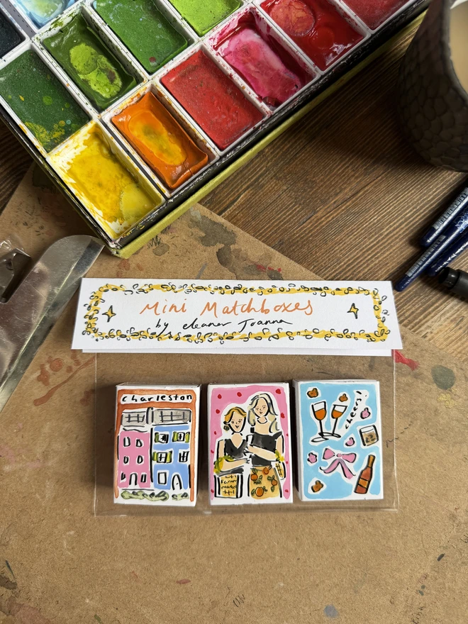 Fun matchboxes mini set of three creative personalised