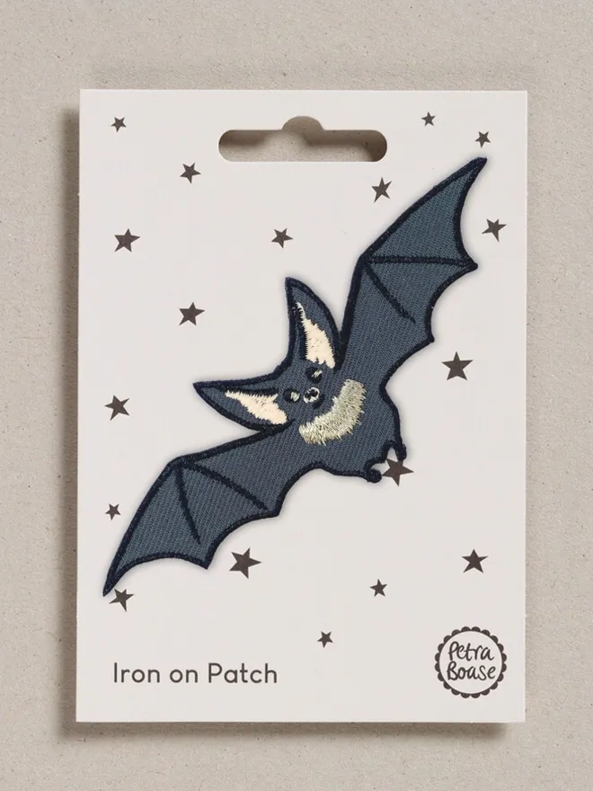 Bat embroidered iron on fabric patch.