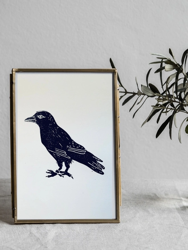 Jackdaw Original Linocut Print