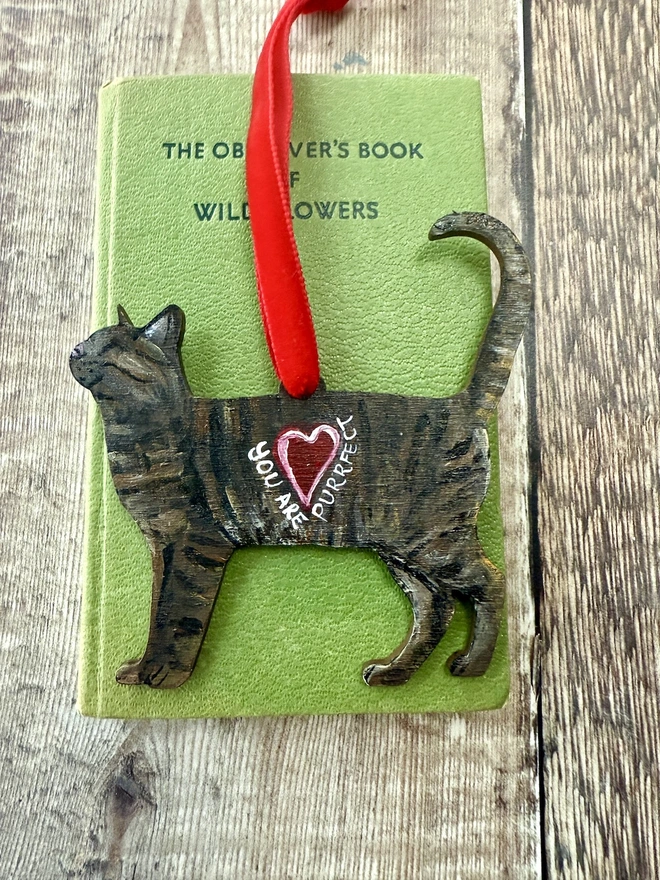 Valentines Tabby Cat Your are Purrfect hanging cat decoration 