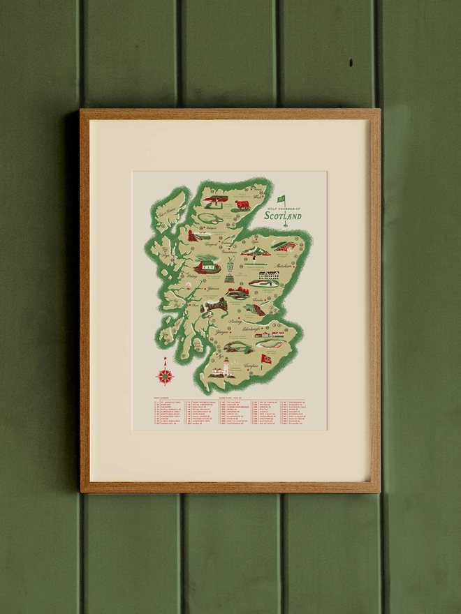 Golf Scotland Map Framed Example