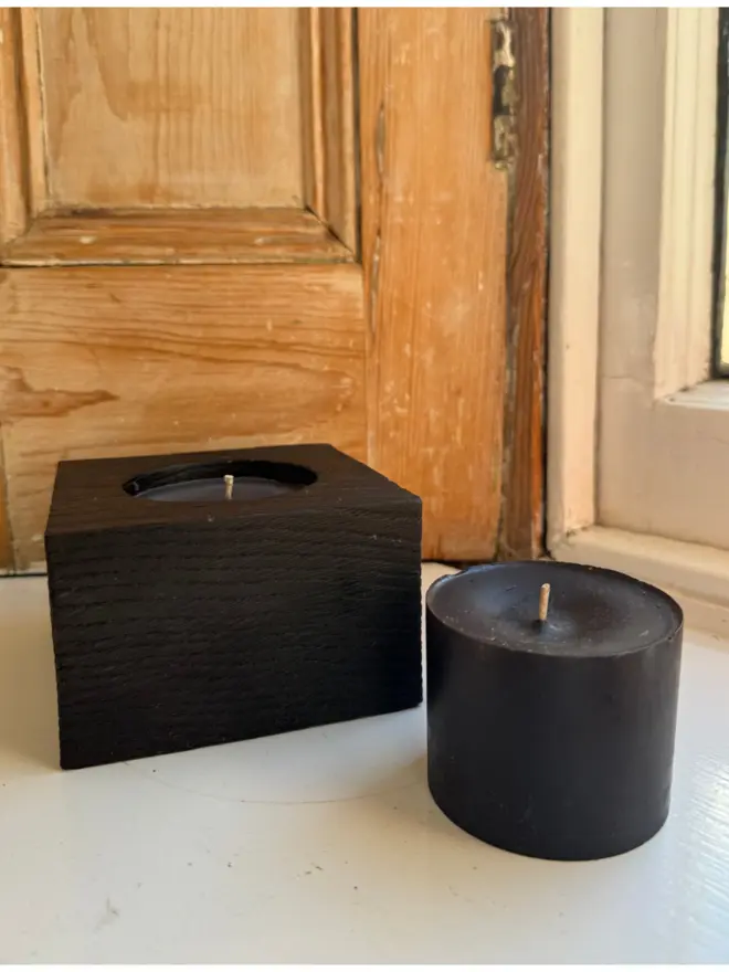 Handcrafted Yaki sugi vandle holder with tefill