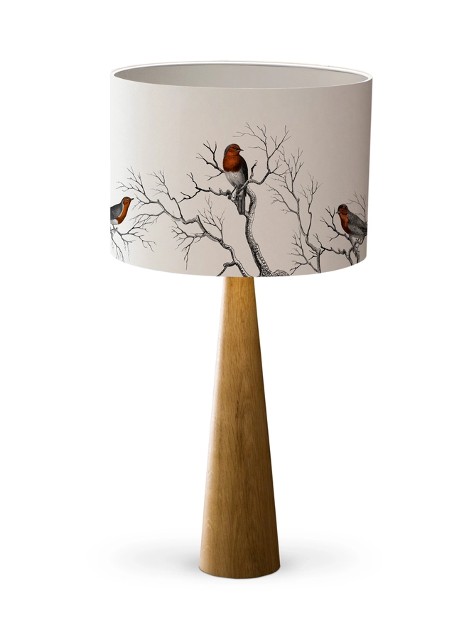 Handmade robin lampshade inspired by British gardens and vintage natural history illustrations