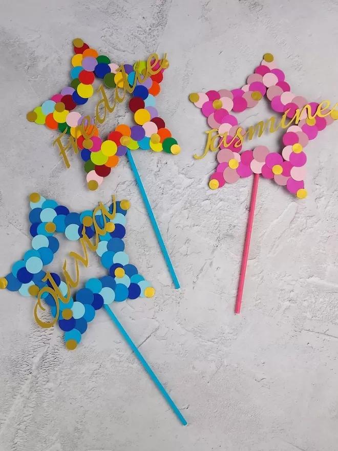 Rainbow, blue and pink personalised Name Cake Toppers
