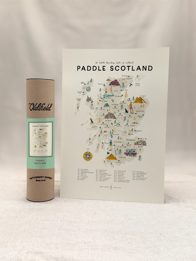 Paddle Scotland map print with tube packaging