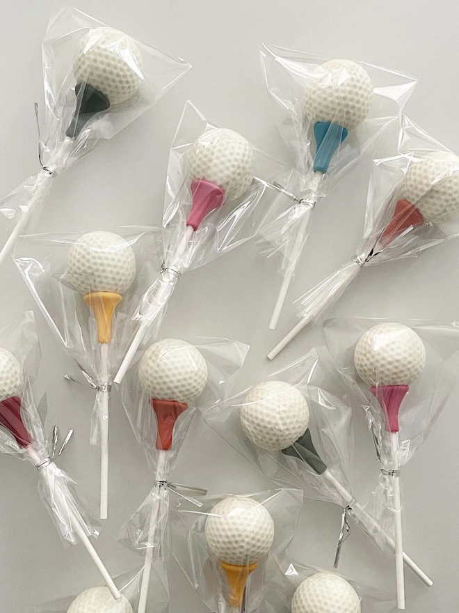 Golf Ball Cake Pops (Pack of 6, 12, 18, 24) cake pops individually wrapped, perfect for party favours, gifts or dessert table treats.