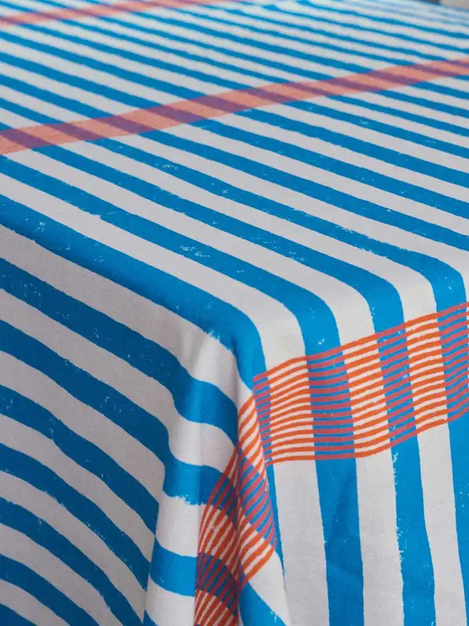 Blue Orange stripe tablecloth 