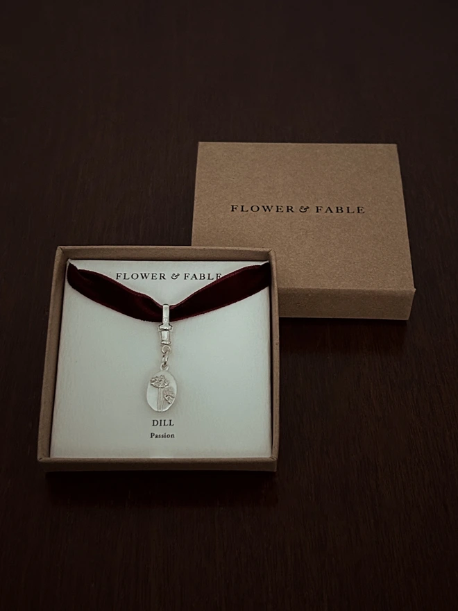 Sterling Silver Dill Charm Pendant with an Albert Clasp and ribbon choker