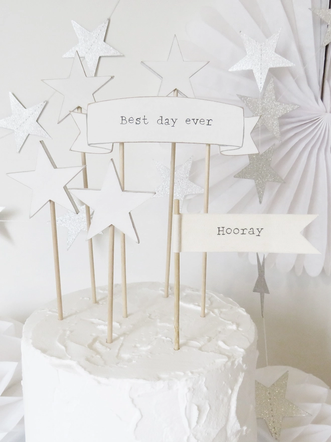 wooden painted banner style cake topper