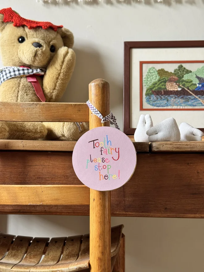 Tooth Fairy Please Stop Here hand painted sign lilac