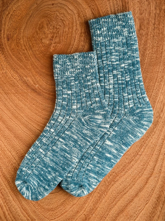 Blue chunky knit socks