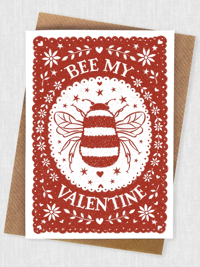 red and white bee my valentine card