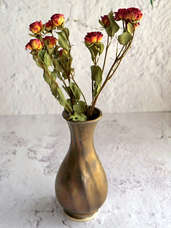 small ceramic gold vase, small ceramic christmas vase, metallic vase, mini vase, bud vase, Jenny Hopps Pottery