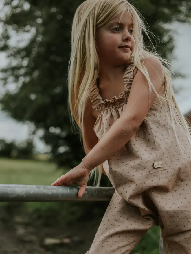 kids dotty dungarees pink