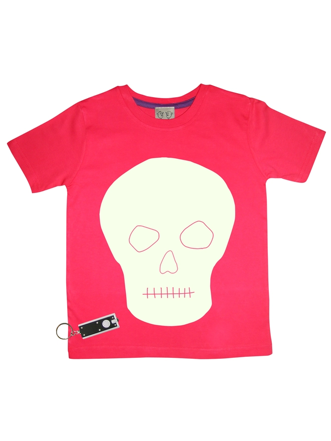 Red  tshirt with glow in the dark skull print