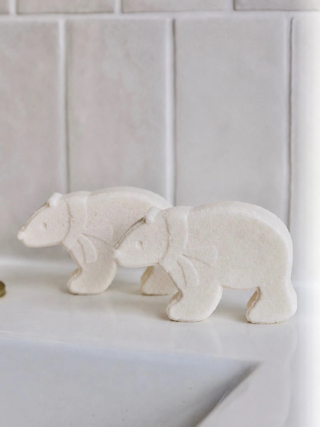 A Pair of Polar Bear Bath Bombs for children and adults. Natural Ingredients. Vegan. 