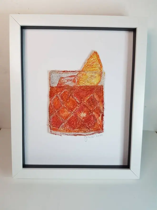 Negroni Cocktail Embroidery Wall Art