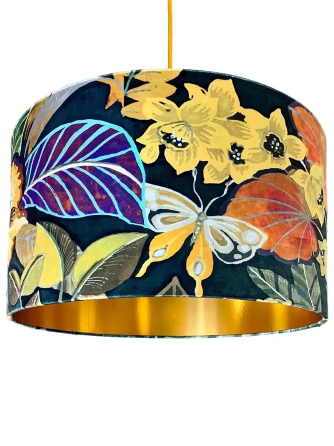 Swallowtail butterfly velvet drum lampshade with reflective gold lining