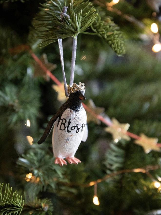 Personalised penguin christmas tree decoration