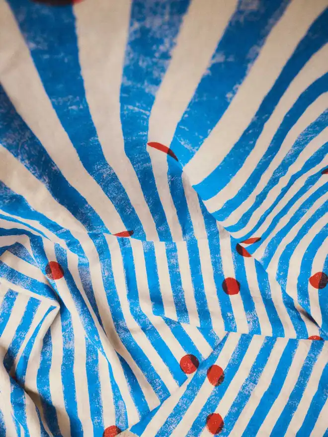 Blue Stripe and Red Dot Tablecloth 