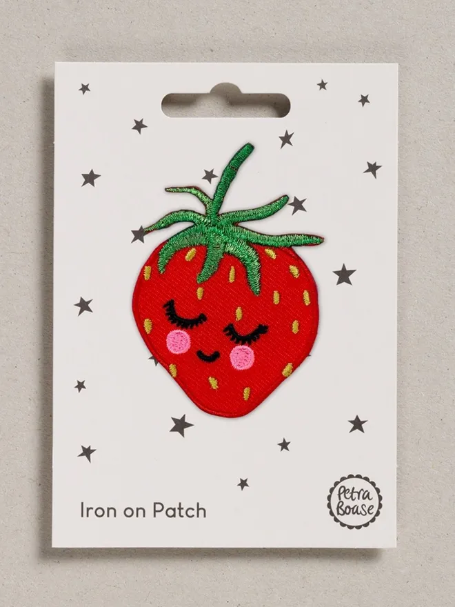 Strawberry embroidered fabric iron on Patch