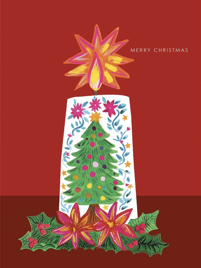 "Merry Christmas", Candle Tree Christmas Card