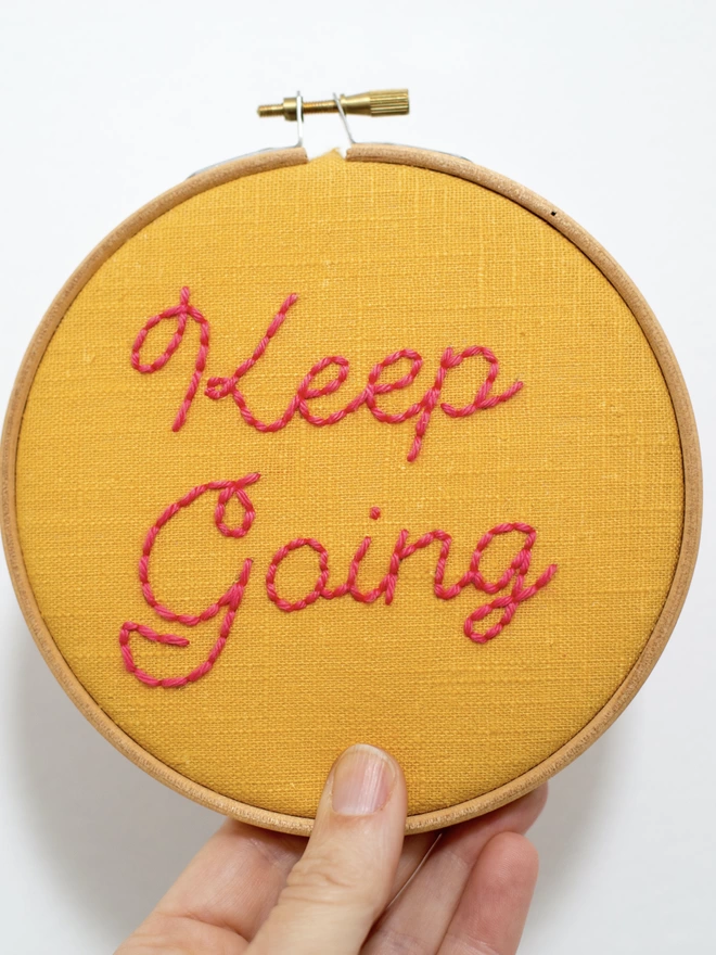 Keep Going mini embroidery hoop