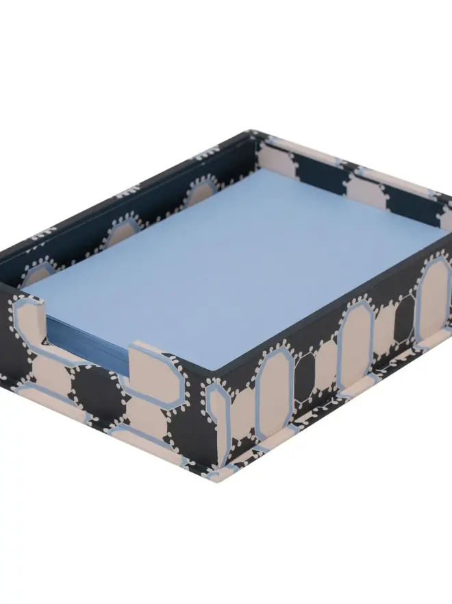 Romarong Letter Tray, a colourful and patterned tray sitting on a plain surface against a white backdrop. 