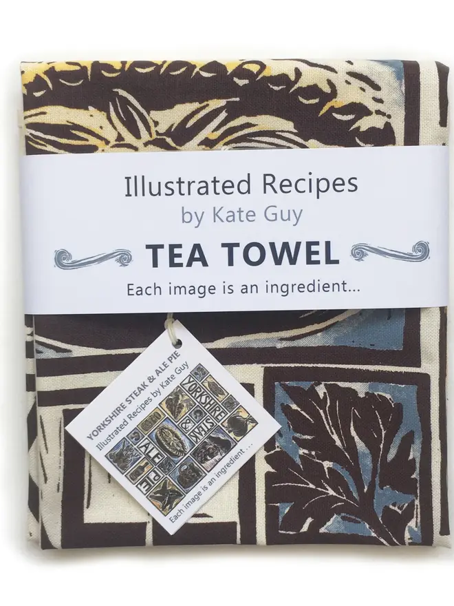 Yorkshire Steak And Ale Pie Illustrated Recipe Tea Towel